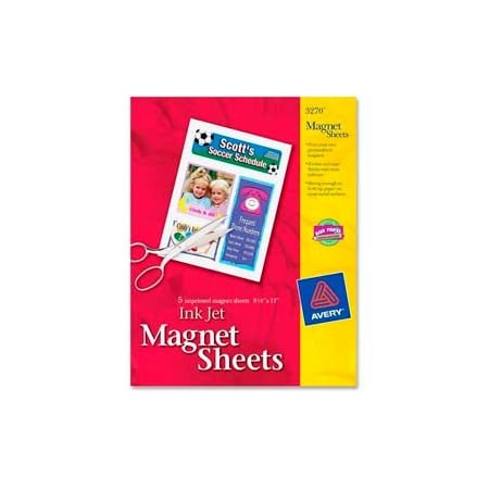 Avery Dennison Magnet Sheets, Printable, Inkjet, 8-1/2x11in 5/BX 3270